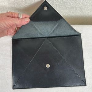 La Bagagerie 9 1/2 x 7 inches black leather envelope clutch made in France